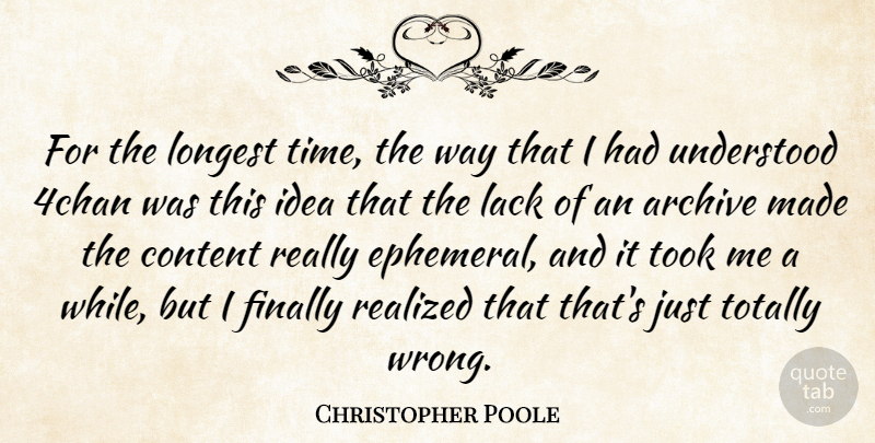 Christopher Poole Quote About Finally, Lack, Longest, Realized, Time: For The Longest Time The...
