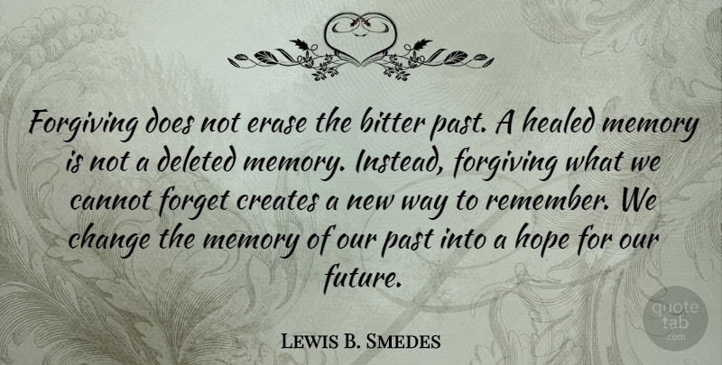 Lewis B. Smedes Quote About Broken Heart, Forgiveness, Heartbroken: Forgiving Does Not Erase The...