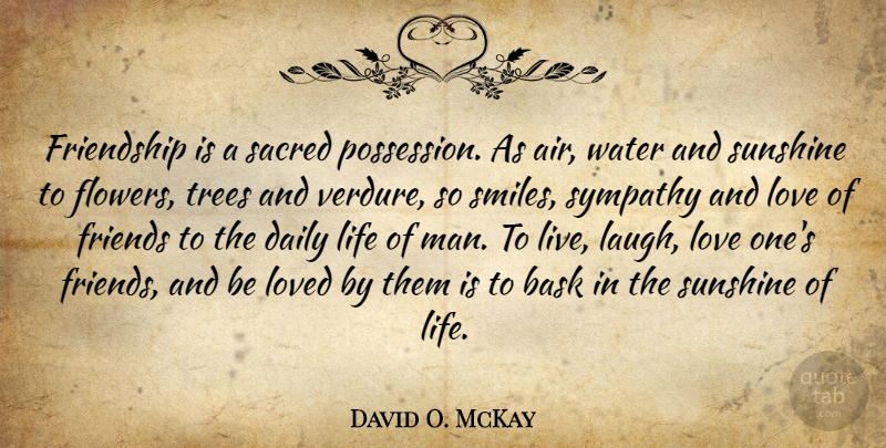 David O. McKay Quote About Flower, Sunshine, Live Laugh Love: Friendship Is A Sacred Possession...
