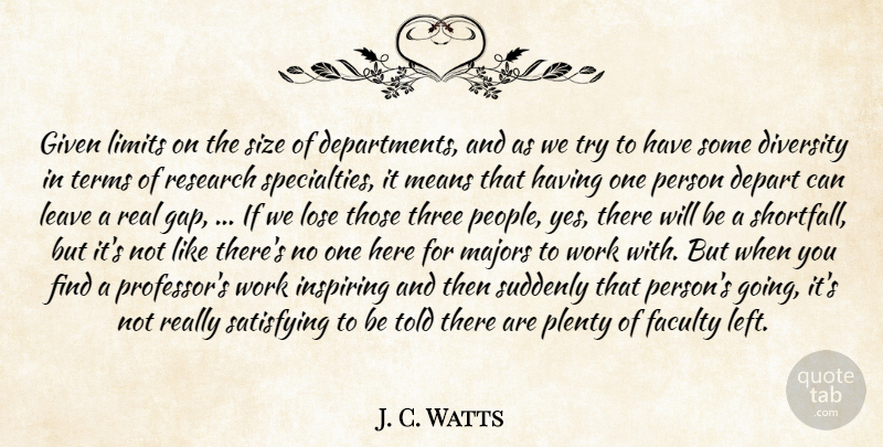 J. C. Watts Quote About Depart, Diversity, Faculty, Given, Inspiring: Given Limits On The Size...