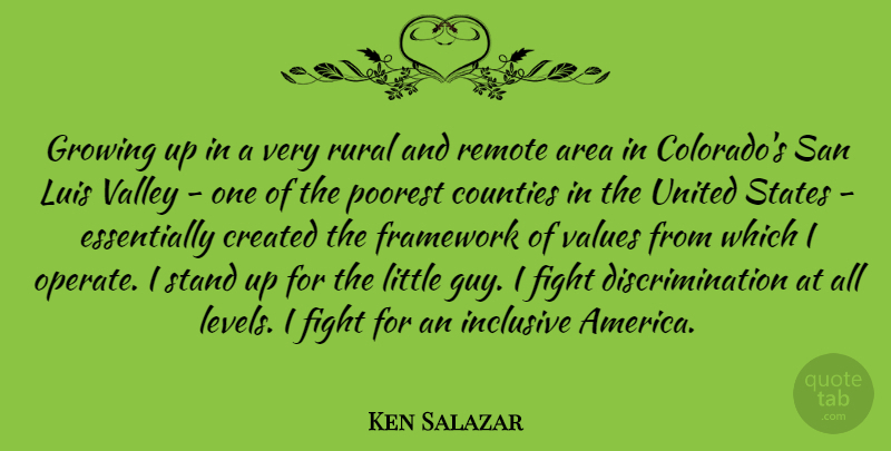 Ken Salazar Quote About Growing Up, Fighting, America: Growing Up In A Very...