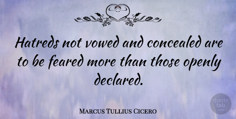 Marcus Tullius Cicero Quote About Fear, Hate, Philosophical: Hatreds Not Vowed And Concealed...
