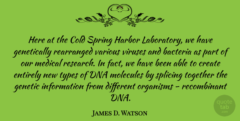 James D. Watson Quote About Bacteria, Cold, Create, Dna, Entirely: Here At The Cold Spring...