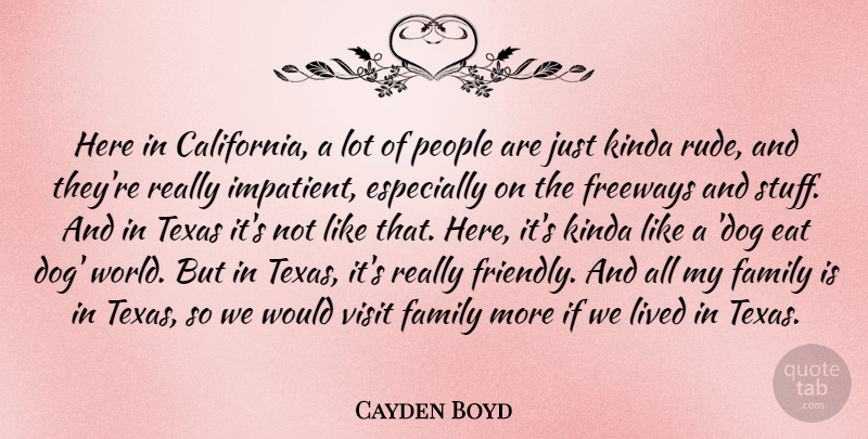 Cayden Boyd Quote About Eat, Family, Kinda, Lived, People: Here In California A Lot...