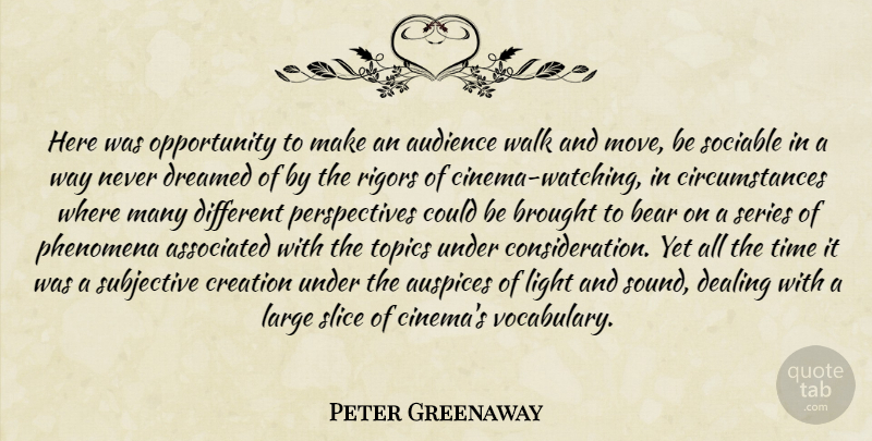 Peter Greenaway Quote About Moving, Opportunity, Light: Here Was Opportunity To Make...