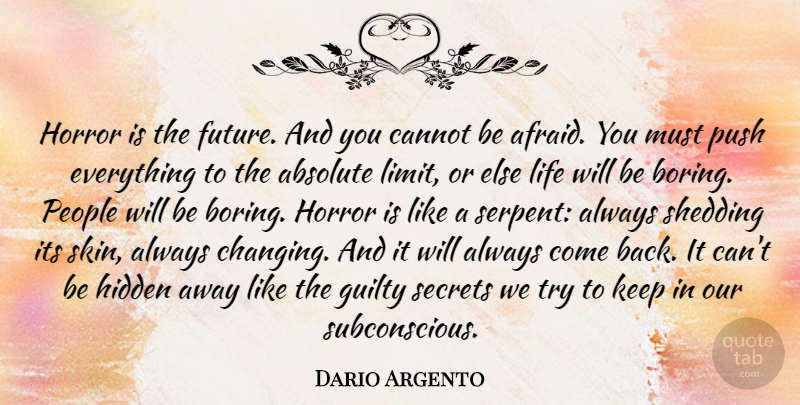 Dario Argento Quote About Absolute, Cannot, Future, Guilty, Hidden: Horror Is The Future And...