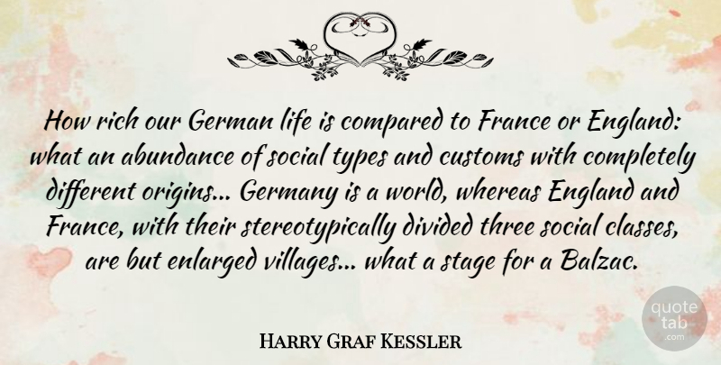 Harry Graf Kessler Quote About Abundance, Compared, Customs, Divided, England: How Rich Our German Life...