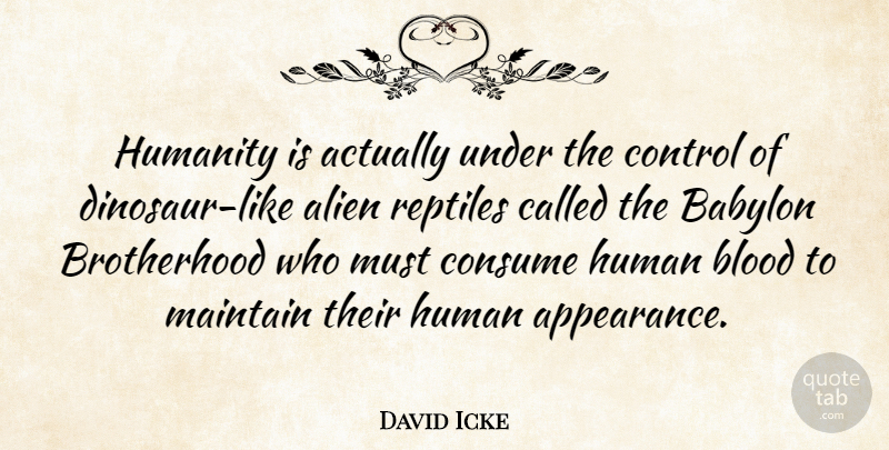 David Icke Quote About Blood, Humanity, Brotherhood: Humanity Is Actually Under The...