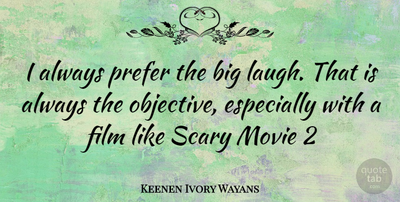 Keenen Ivory Wayans Quote About Laughing, Scary, Film: I Always Prefer The Big...
