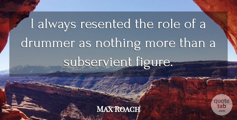 Max Roach Quote About Roles, Resentment, Drummer: I Always Resented The Role...