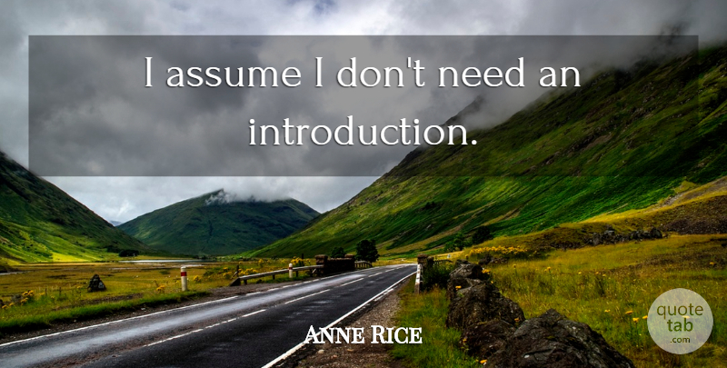 Anne Rice Quote About Needs, Assuming, Introduction: I Assume I Dont Need...