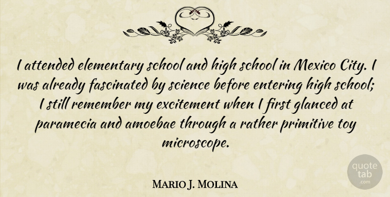 Mario J. Molina Quote About Attended, Elementary, Entering, Excitement, Fascinated: I Attended Elementary School And...