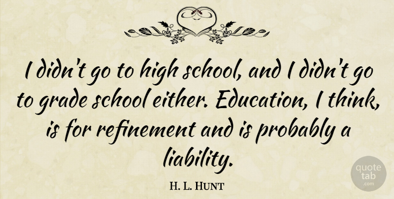 H. L. Hunt Quote About School, Thinking, Hunting: I Didnt Go To High...