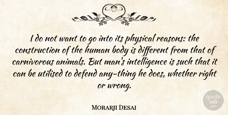 Morarji Desai Quote About Men, Animal, Different: I Do Not Want To...