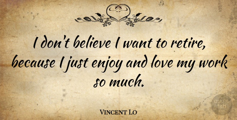 Vincent Lo Quote About Believe, Love, Work: I Dont Believe I Want...