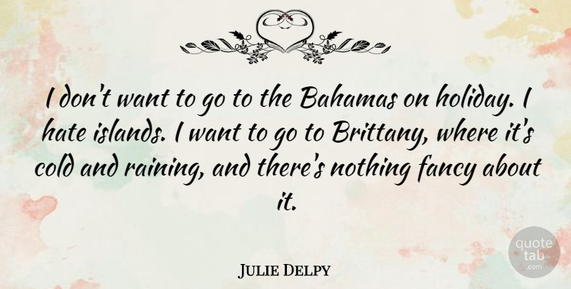 Julie Delpy Quote About Hate, Rain, Holiday: I Dont Want To Go...