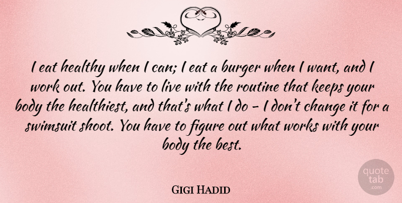 Gigi Hadid Quote About Best, Body, Burger, Change, Eat: I Eat Healthy When I...