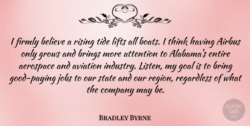 Bradley Byrne Quote About Aerospace, Aviation, Believe, Brings, Entire: I Firmly Believe A Rising...