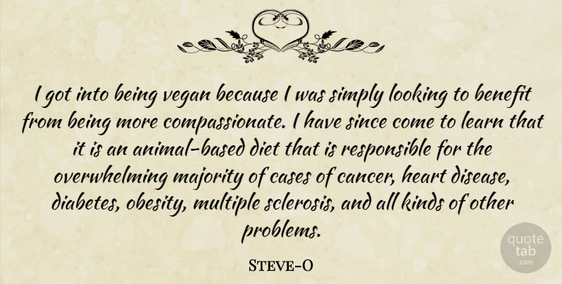 Steve-O Quote About Cancer, Heart, Animal: I Got Into Being Vegan...