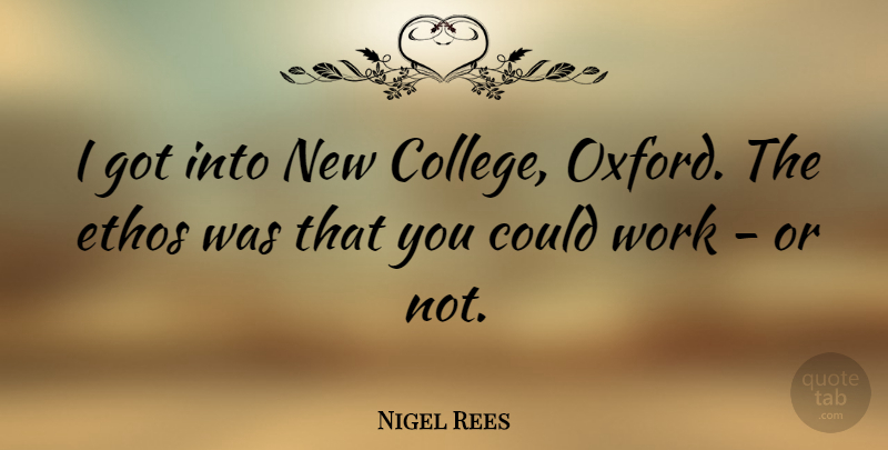 Nigel Rees Quote About College, Ethos, Oxford: I Got Into New College...