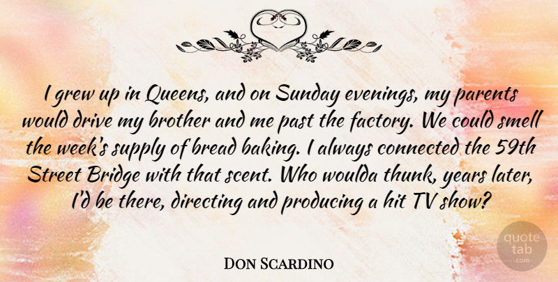 Don Scardino Quote About Bread, Bridge, Brother, Connected, Directing: I Grew Up In Queens...