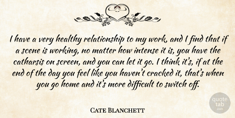 Cate Blanchett Quote About Catharsis, Cracked, Difficult, Home, Intense: I Have A Very Healthy...