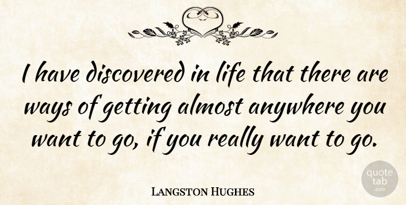 Langston Hughes Quote About Life, Determination, Want: I Have Discovered In Life...