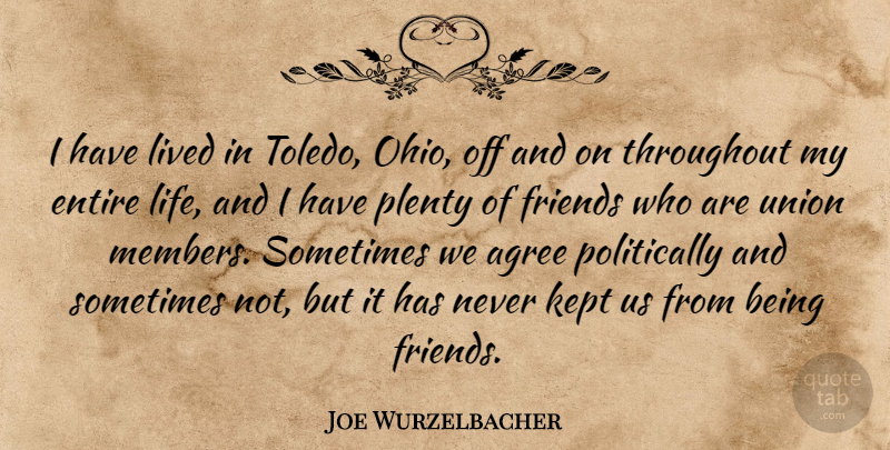 Joe Wurzelbacher Quote About Agree, Entire, Kept, Life, Lived: I Have Lived In Toledo...