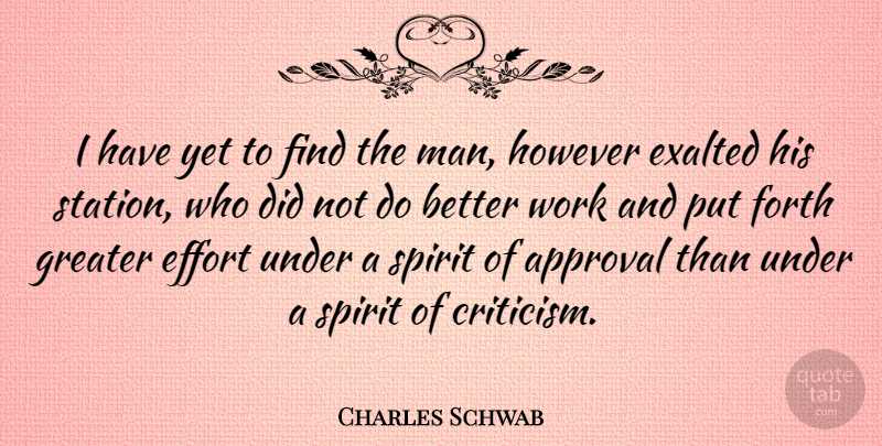 Charles Schwab Quote About American Businessman, Approval, Critics And Criticism, Exalted, Forth: I Have Yet To Find...