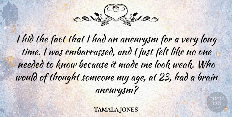 Tamala Jones Quote About Age, Fact, Felt, Hid, Needed: I Hid The Fact That...