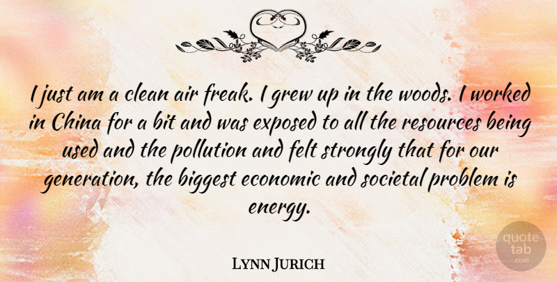Lynn Jurich Quote About Air, Biggest, Bit, China, Clean: I Just Am A Clean...