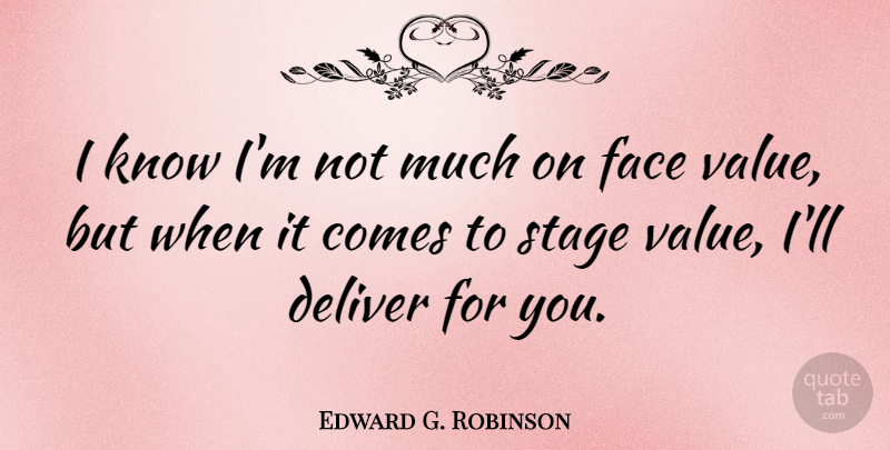 Edward G. Robinson Quote About Faces, Stage, Face Value: I Know Im Not Much...