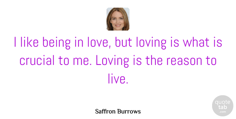 Saffron Burrows Quote About Being In Love, Reason, Reason To Live: I Like Being In Love...