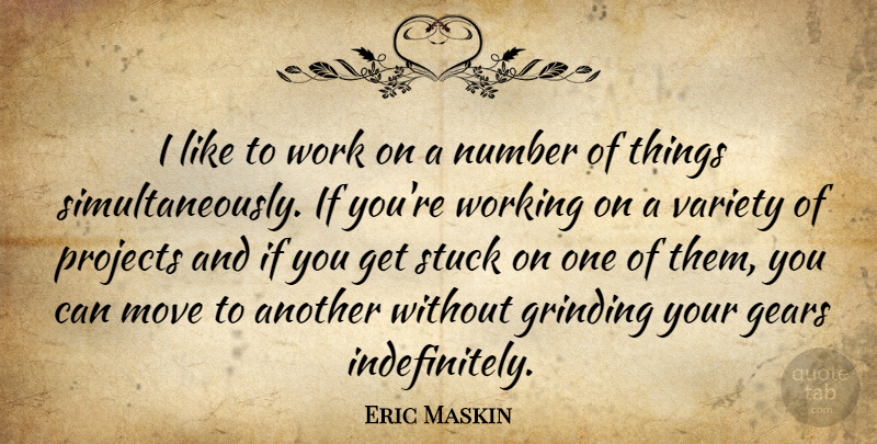 Eric Maskin Quote About Gears, Grinding, Move, Projects, Variety: I Like To Work On...