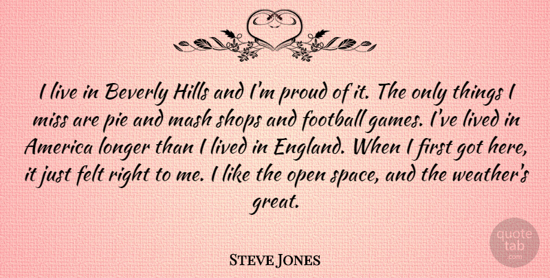 Steve Jones Quote About America, Beverly, Felt, Great, Hills: I Live In Beverly Hills...