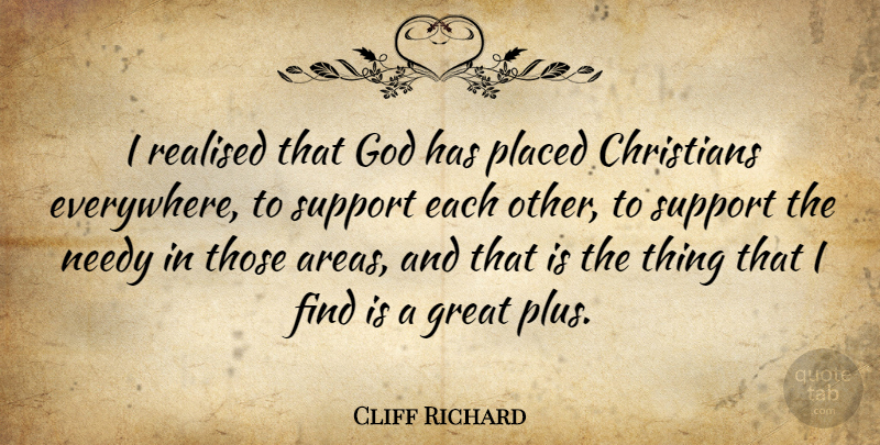 Cliff Richard Quote About Christian, Support, Plus: I Realised That God Has...