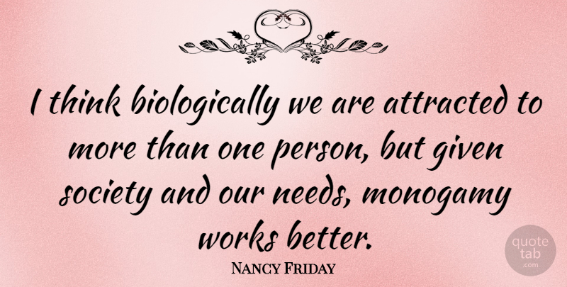 Nancy Friday Quote About Thinking, Needs, Monogamy: I Think Biologically We Are...