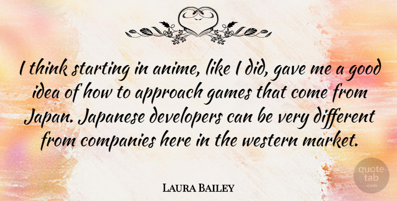 Laura Bailey Quote About Companies, Developers, Games, Gave, Good: I Think Starting In Anime...