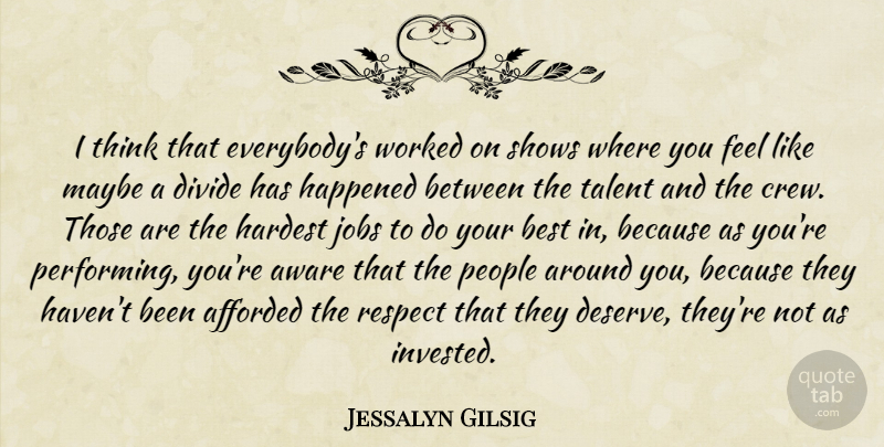 Jessalyn Gilsig Quote About Afforded, Aware, Best, Divide, Happened: I Think That Everybodys Worked...