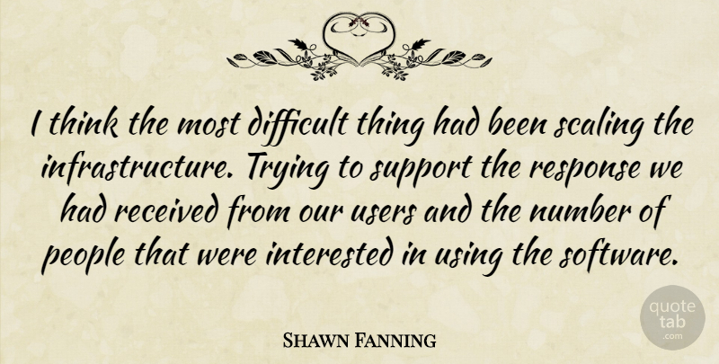 Shawn Fanning Quote About Thinking, Numbers, People: I Think The Most Difficult...