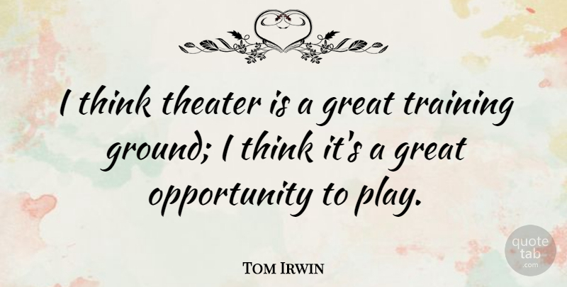 Tom Irwin Quote About Great, Opportunity: I Think Theater Is A...