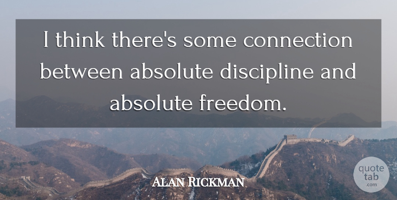 Alan Rickman Quote About Thinking, Discipline, Connections: I Think Theres Some Connection...