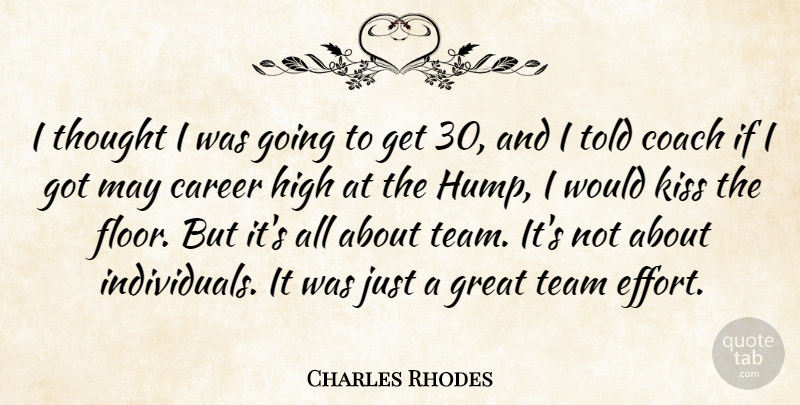 Charles Rhodes Quote About Career, Coach, Great, High, Kiss: I Thought I Was Going...