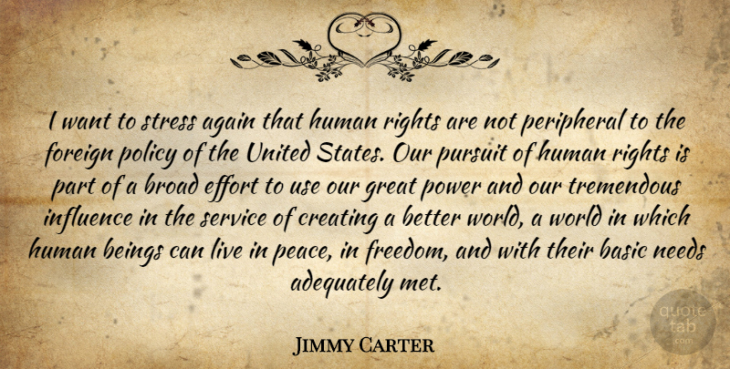 Jimmy Carter Quote About Stress, Creating, Rights: I Want To Stress Again...