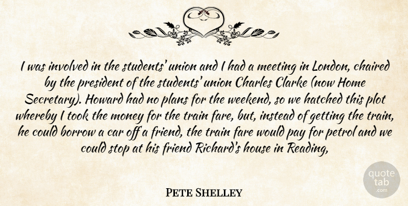 Pete Shelley Quote About Borrow, Car, Charles, Fare, Friend: I Was Involved In The...