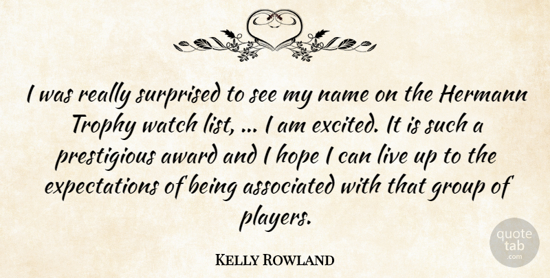 Kelly Rowland Quote About Associated, Award, Group, Hope, Name: I Was Really Surprised To...