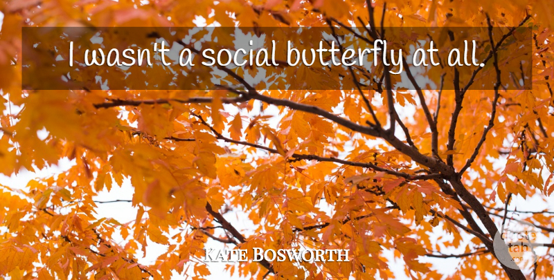 Kate Bosworth Quote About Butterfly, Social, Social Butterfly: I Wasnt A Social Butterfly...