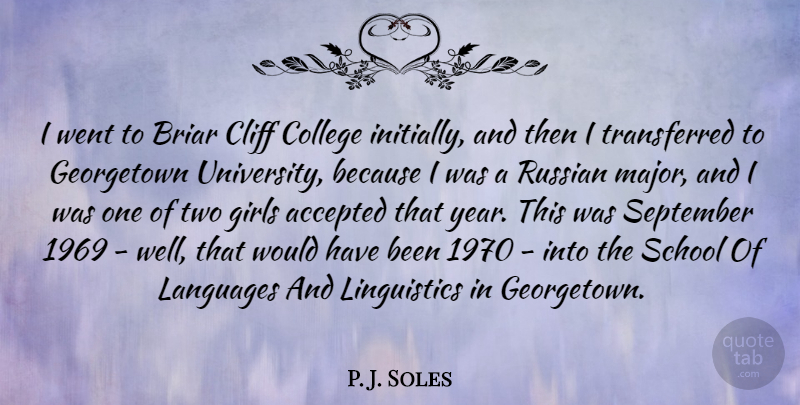 P. J. Soles Quote About Accepted, Cliff, Girls, Languages, Russian: I Went To Briar Cliff...