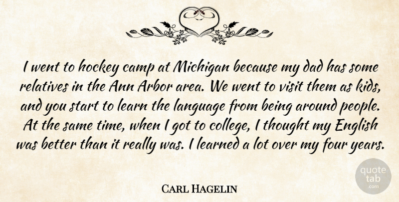 Carl Hagelin Quote About Camp, Dad, English, Four, Hockey: I Went To Hockey Camp...
