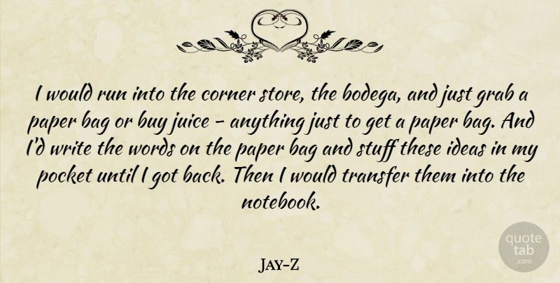 Jay-Z Quote About Notebook, Running, Writing: I Would Run Into The...